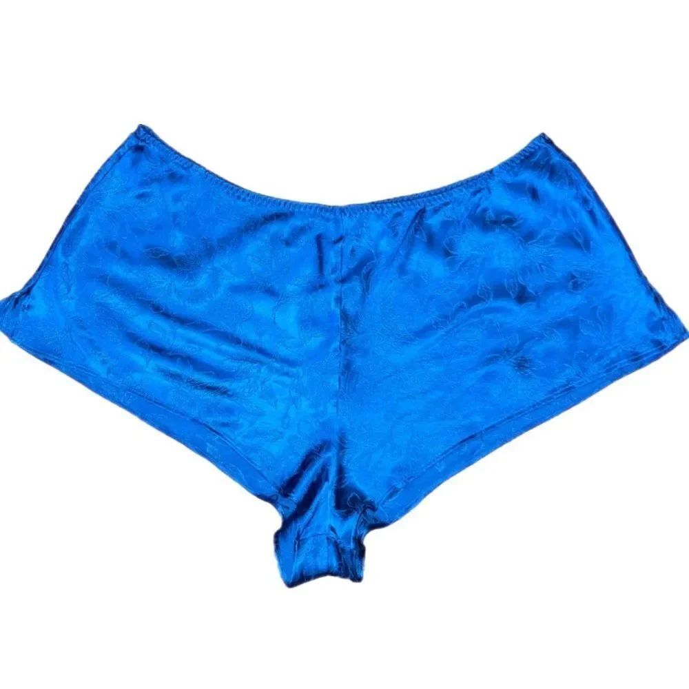 Victoria’s Secret Soft Satin leaf print pajama shorts blue XLarge